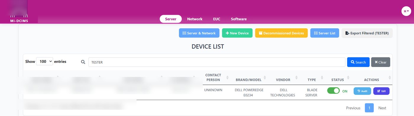 Server and network list